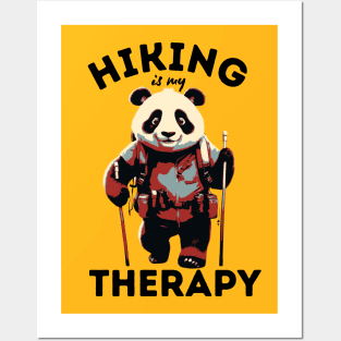 Hiking Is My Therapy Funny Panda Bear Hiking Posters and Art